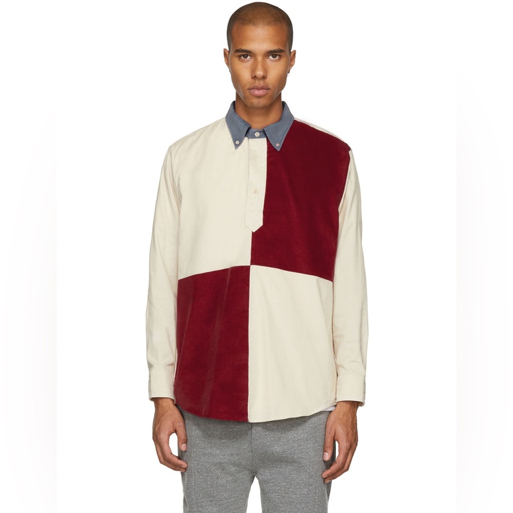 Aime Leon Dore Red and Cream Casual Button Down Shirt